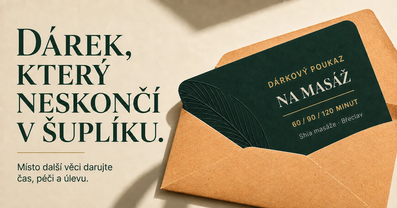 Dárkový poukaz na masáž Shia masáže v Břeclavi v obálce