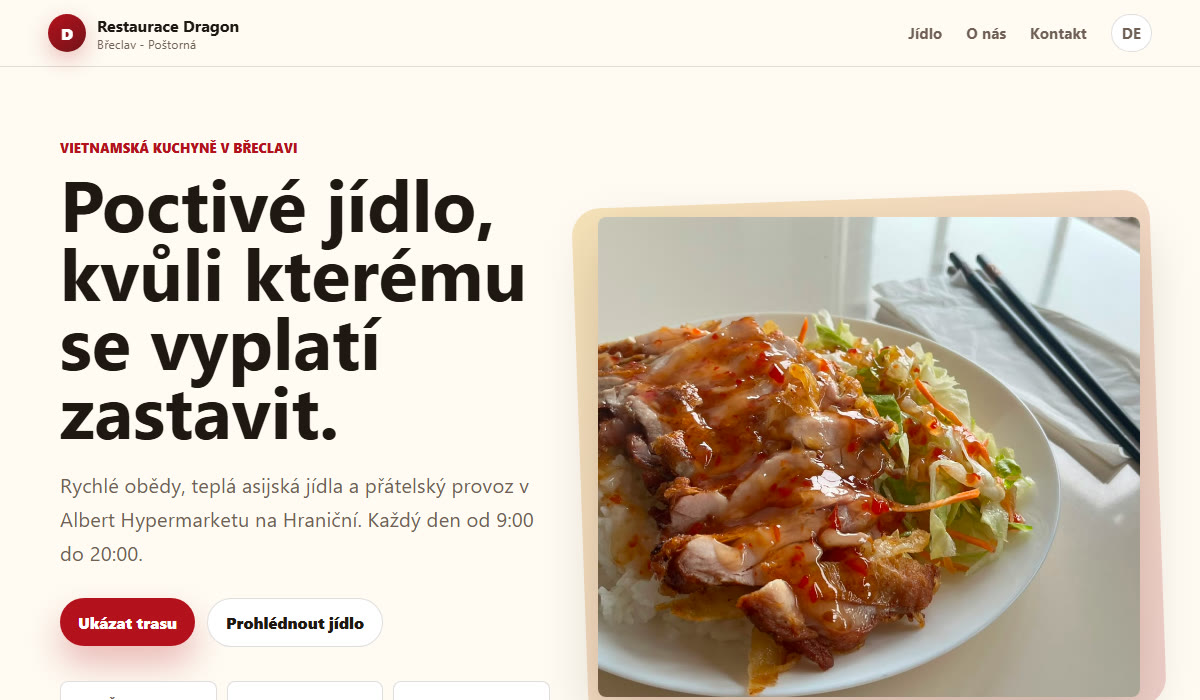 Náhled webu restaurace Dragon